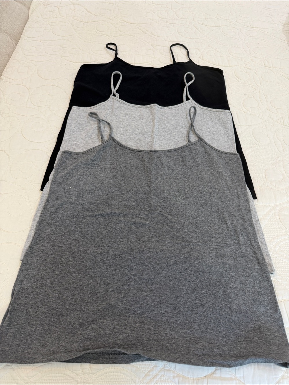 LOFT Three-Pack Spaghetti Strap Chemises - Black, Light Gray, Dark Gray